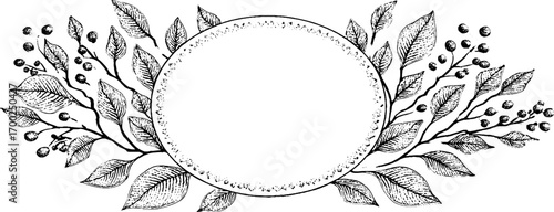 Vintage engraving style botanical frame design for cards and posters