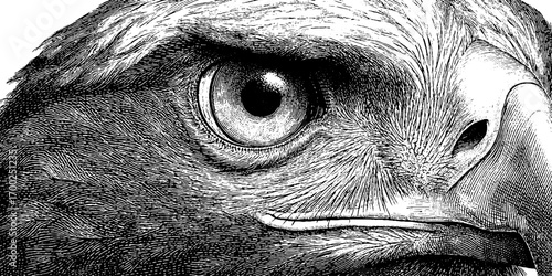 Intricate vintage engraving of an eagle eye - retro wildlife illustration for art and design