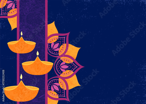 A Diwali festival of lights design, in a cut paper style with textures