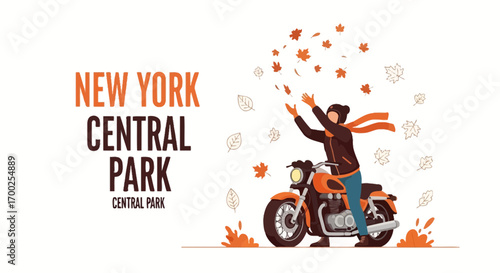 Autumn motorcycle ride in Central Park New York perfect for promotional materials