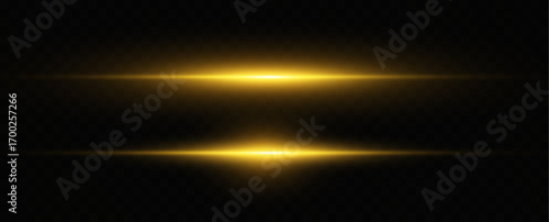A glowing horizontal yellow line of light with a bright shine and beam effect. A futuristic energy strip with flickering, flashes, and neon glow. 
