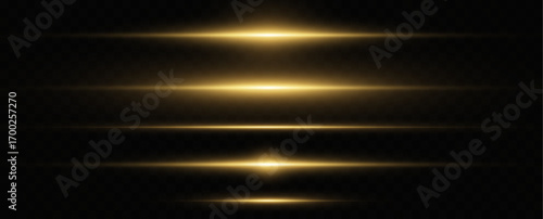 A glowing horizontal yellow line of light with a bright shine and beam effect. A futuristic energy strip with flickering, flashes, and neon glow. 