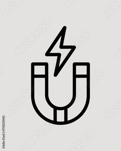 Magnet Icon with Lightning Bolt Symbol for Energy, Power, and Attraction Concept