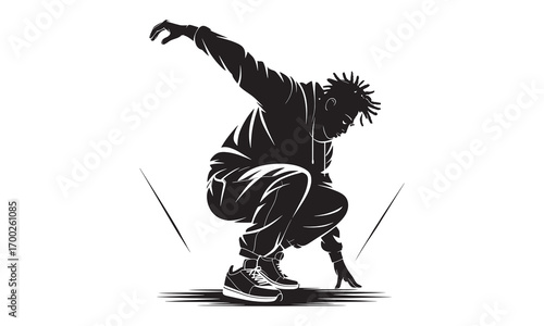 Dance Man Solo Silhouette | Break Moves Vector | Street Hip Hop Outline Clipart