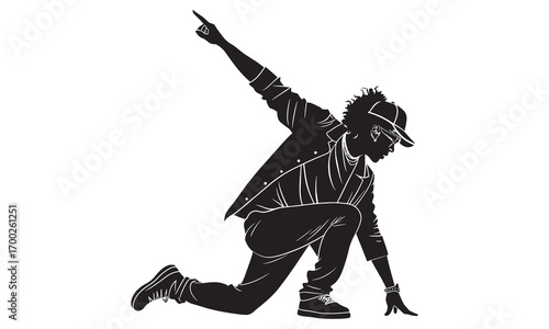 Solo Dance Man Silhouette | Urban Break Style Vector | Modern Hip Hop Clipart