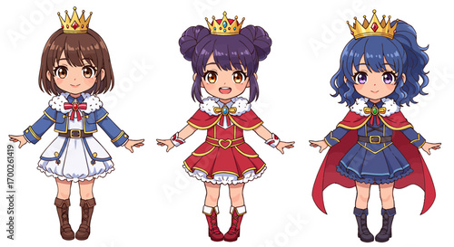 Crown Chibis Charming Vector Design of Three Adorable Anime Characters