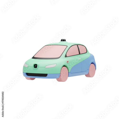 3d rendering of a stylized autonomous taxi with pastel colors
