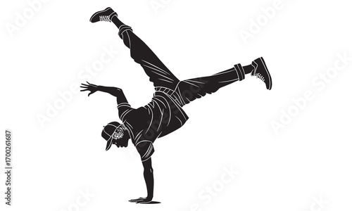 Street Dance Man Silhouette | Hip Hop Outline Vector | Break Moves Clipart
