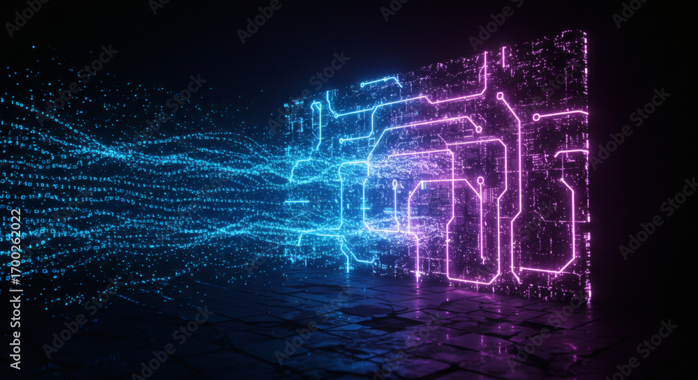 Fototapeta premium Digital Portal Data Flowing Through Electronic Circuitry