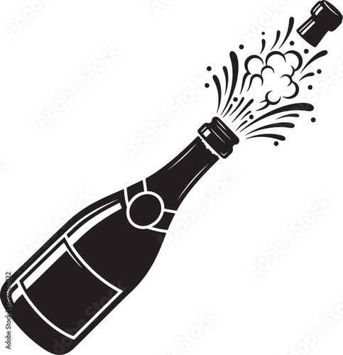 "Champagne Bottle Silhouette – Popping Cork with Celebration Splash"