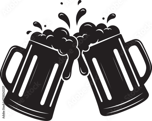 "Cheers Silhouette – Clinking Beer Mugs with Foam Splash"