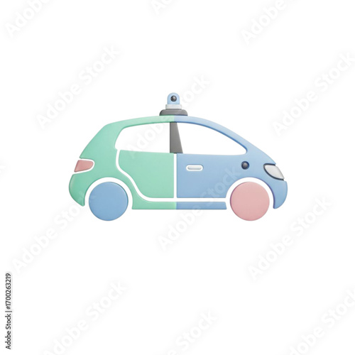Stylized 3d cartoon car with pastel colors and siren light
