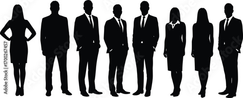 Silhouettes of Business People Standing Together in Formal Attire, Teamwork Concept, Corporate Office Team Illustration for Business Use