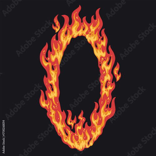 Vibrant flames create the shape of the number zero