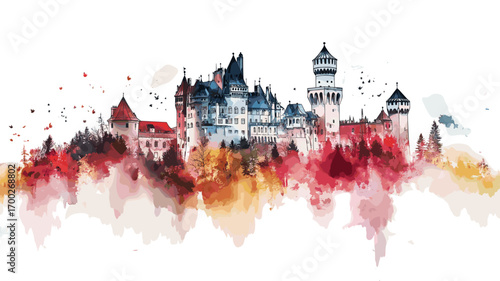 Bran Castle. Bran Castle watercolor vector illustration
