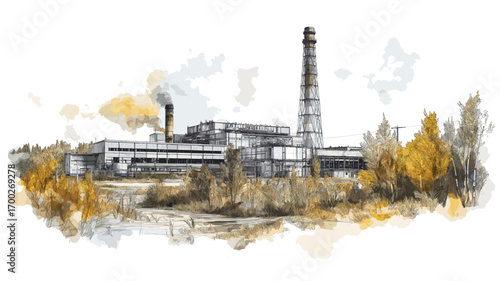 Chernobyl Exclusion Zone. Chernobyl Exclusion Zone watercolor vector illustration