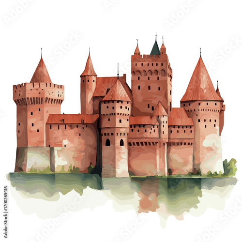 Malbork Castle. Malbork Castle watercolor vector illustration