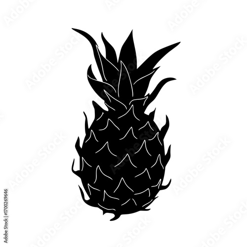 Bold black pineapple silhouette on white fresh tropical fruit icon for vibrant designs.