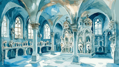 Sedlec Ossuary. Sedlec Ossuary watercolor vector illustration