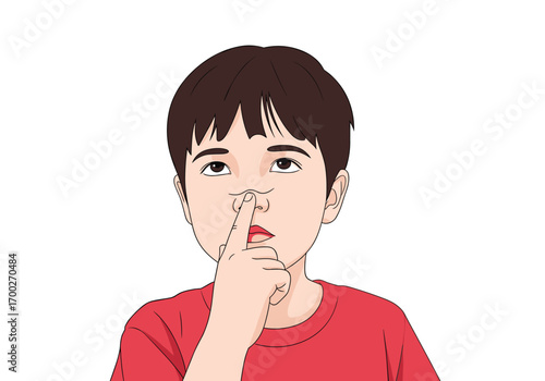 Child with finger in nose looking up