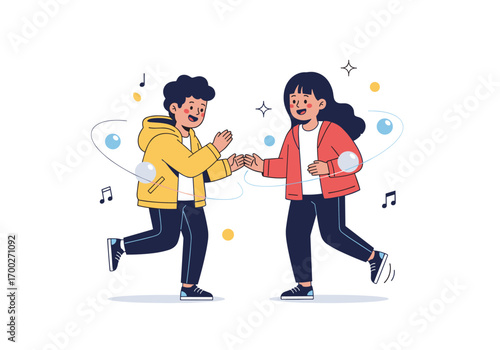 Young people dancing together joyfully to music and having fun