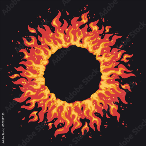 Swirling flames create a fiery circular pattern