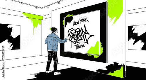 Graffiti Artist in Modern Art Gallery, Illustrating a Contemporary New York Theme