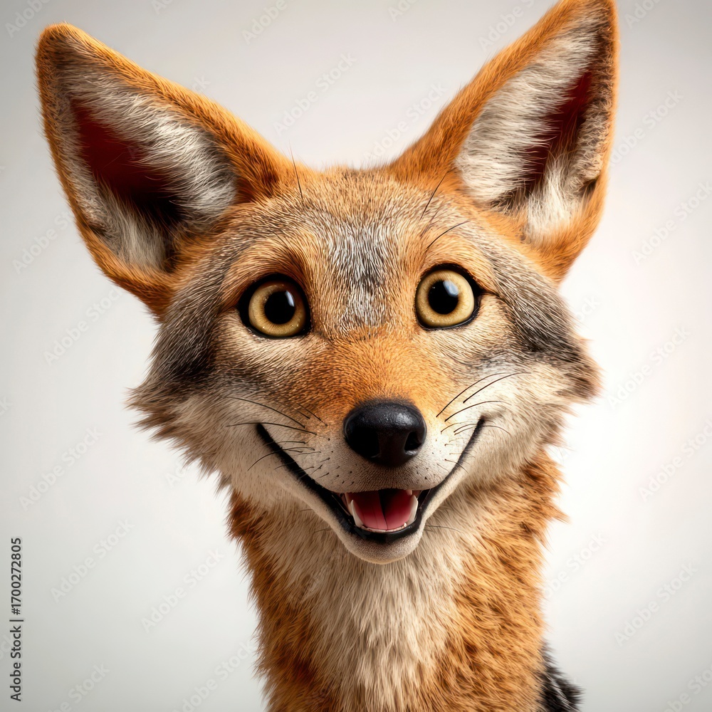 Fototapeta premium Cute portrait of a jackal in 3D style on a white background