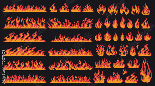 Various designs of flames in bright colors