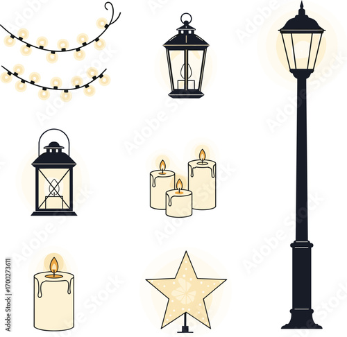 Set of vintage light sources and decorations