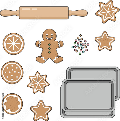 Christmas Baking Ingredients and Tools Flat Lay