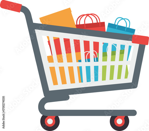 Colorful Shopping Cart Full of Bags and Boxes