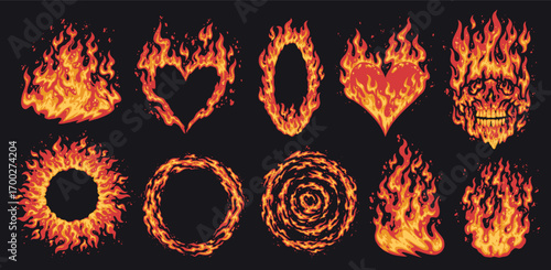 Varied fire flame shapes and patterns