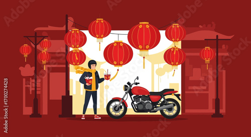 Celebrating lunar new year with street food and a motorcycle ride under vibrant lanterns