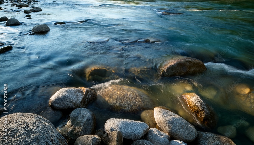 Fototapeta premium Clear Water Over Smooth River Rocks