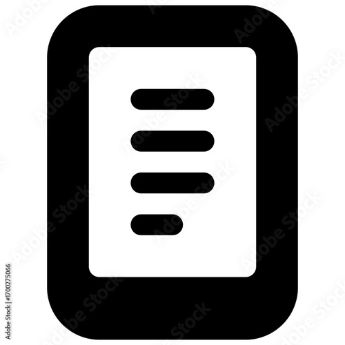 E-reader. Outlined stroke vector icon with black-filled details.