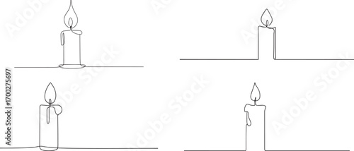 Set of Burning candle one continuous line art, Vector illustration, One line art, Line art graphic style