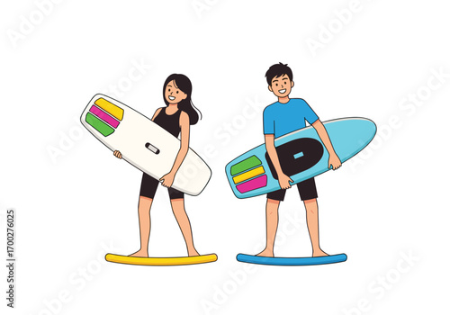 Young athletes balancing boards ready for sports activities