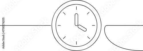 Wall clock one continuous line art, Vector illustration, One line art, Line art graphic style