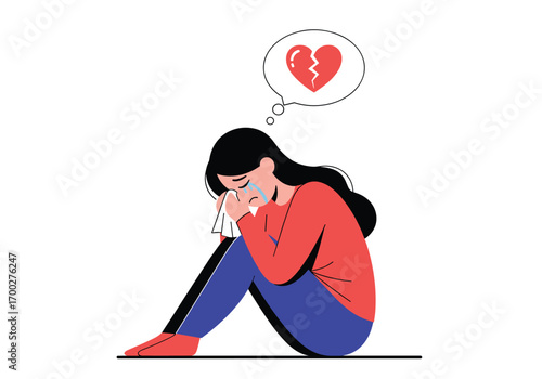 Woman crying sadness heartbreak loneliness emotions illustration