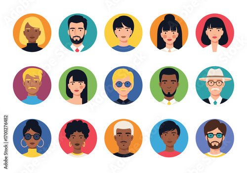 Diverse group of people avatars representing different characters and personalities