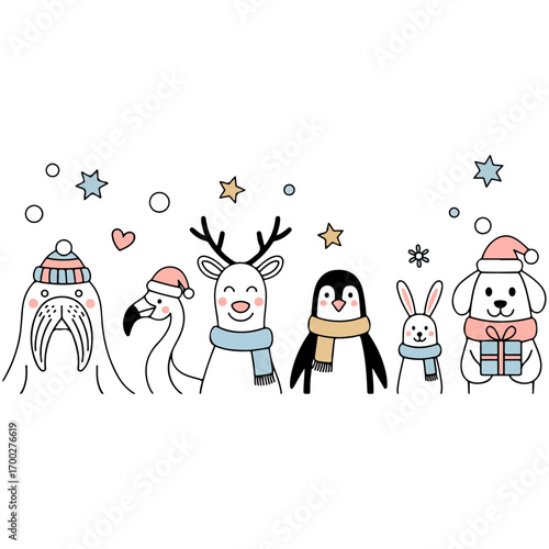christmas animals in winter clothing