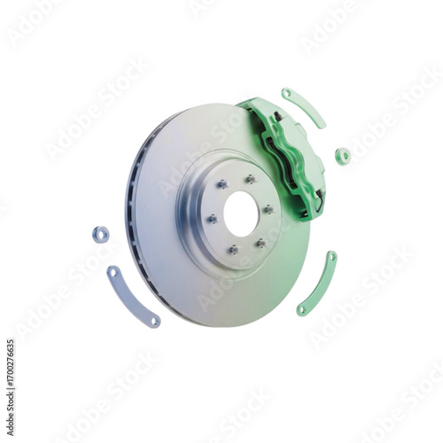 Automotive brake disc and caliper components with detached parts