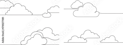 Set of Clouds one continuous line art, Vector illustration, One line art, Line art graphic style
