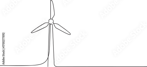 Wind turbine one continuous line art, Vector illustration, One line art, Line art graphic style