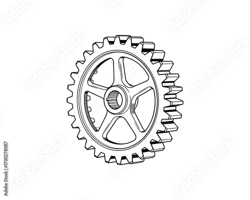 Detailed Gear Cogwheel With Spokes Outline, Sprocket Shape, Machine Component Vector Illustration