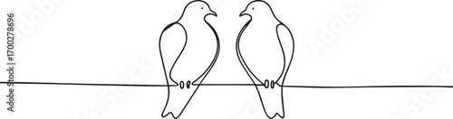 Birds on branches one continuous line art, Vector illustration, One line art, Line art graphic style
