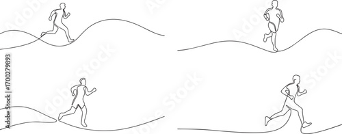Set of running man fast in sports one continuous line art, Vector illustration, One line art, Line art graphic style.