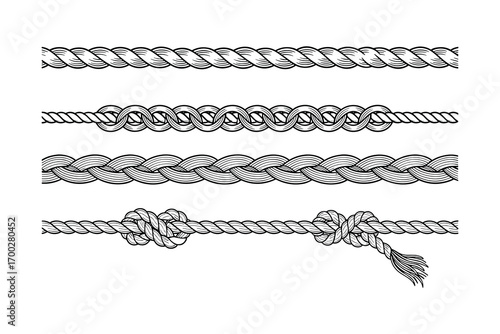 Set of Ropes with Knots, Isolated Elements, Vector Illustration