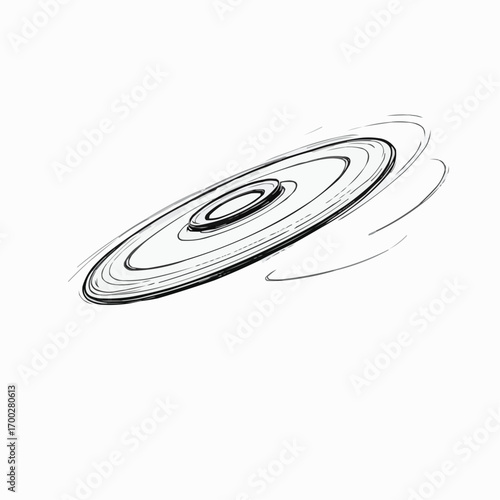 Spinning frisbee in motion outlined on white background  